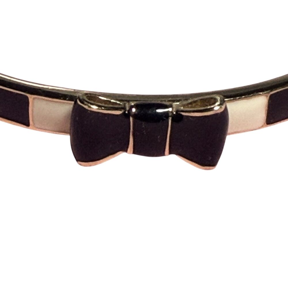 Kate Spade Take A Bow Black And Cream Stripe Enamel Bangle Bracelet - Gold Tone - Picture 3 of 6